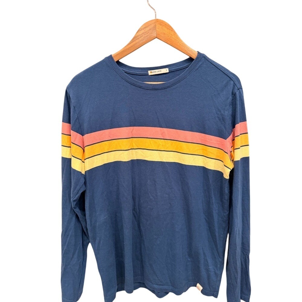 Marine Layer Long Sleeve Rainbow Stripe Tee Navy Small Soft‎ Lightweight
